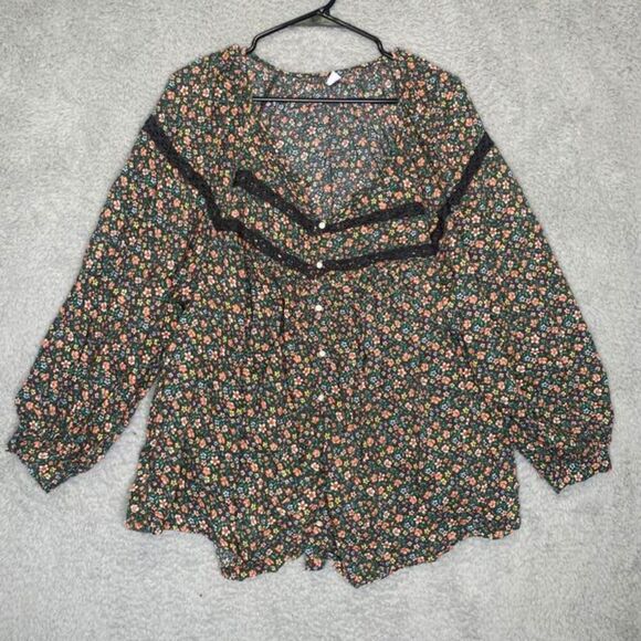 Old Navy womens long sleeve top floral crotchet cottage prarie button up plus 3X - Picture 1 of 11